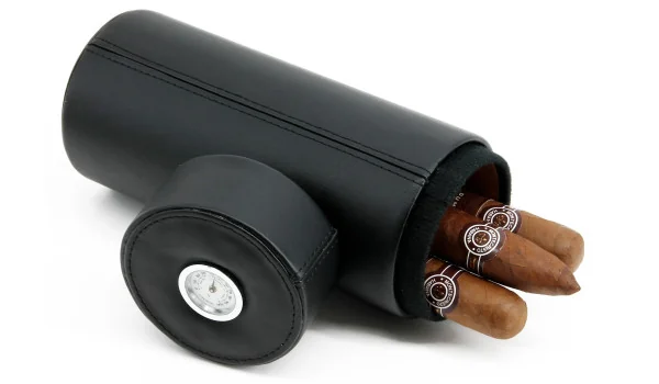 BigSmoke Leather Cigar Travel Bag Tube Cedar Lined sisältäen kosteusmittarin