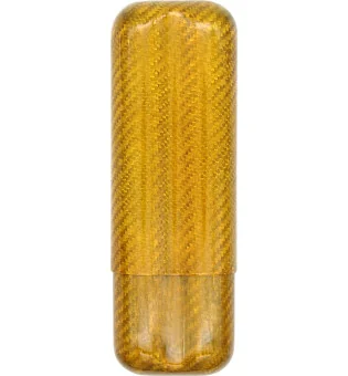 Hiilikuitusikarikotelo kultaisena kahdelle sikarille rengaskoolla 57